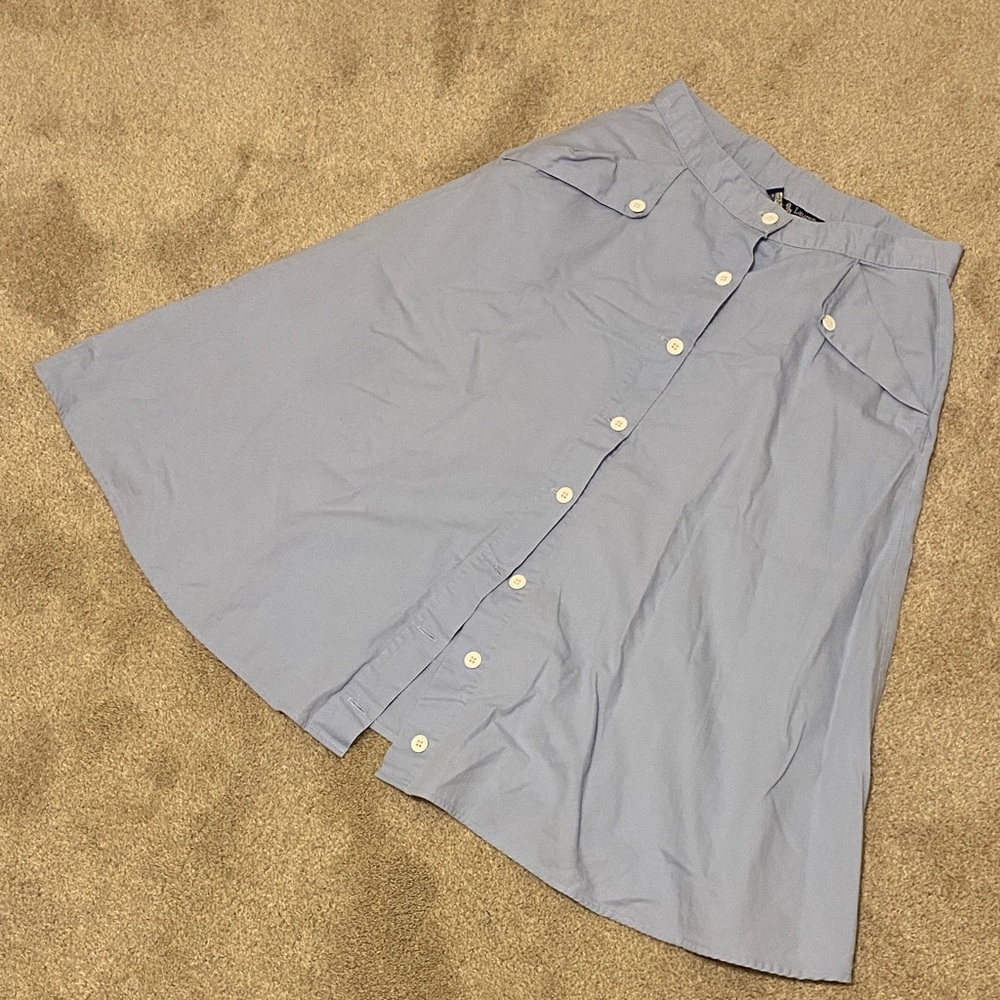 Vintage Ralph Lauren Light Blue Button-Up Women's Skirt